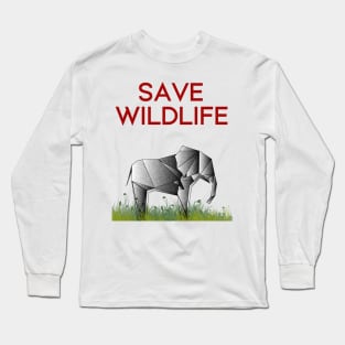 Save Wildlife - Origami Elephant Long Sleeve T-Shirt